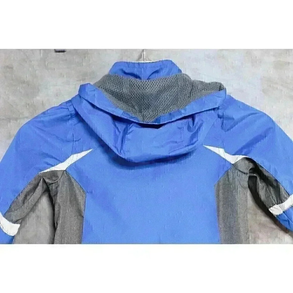 Boys London Fog Size 18m Blue/grey lined windbreaker w/hood, reflective stripes - Picture 5 of 9